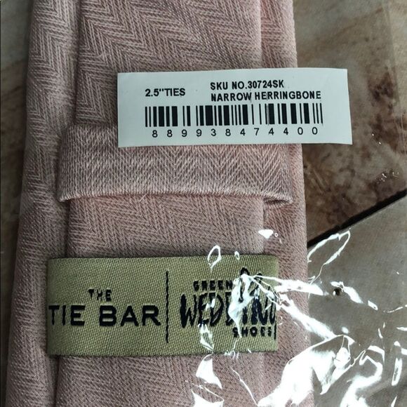 New Tie Bar Linen & Silk Pink Wedding Tie - Picture 4 of 8